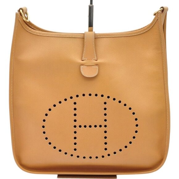 Authentic HERMES Evelyn GM I Togo Leather Brown Tan Shoulder Bag Purse Tote GHW - Picture 1 of 8